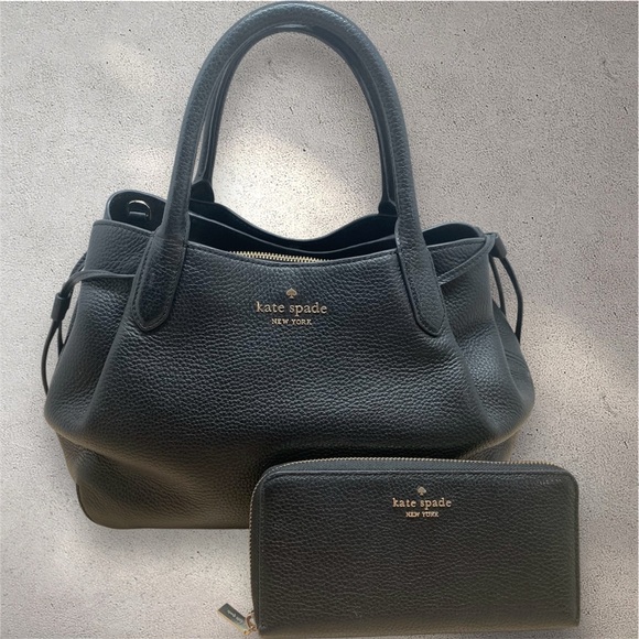 Kate Spade Dumpling Satchel Black Pebbled Leather & matching wallet - Picture 1 of 16